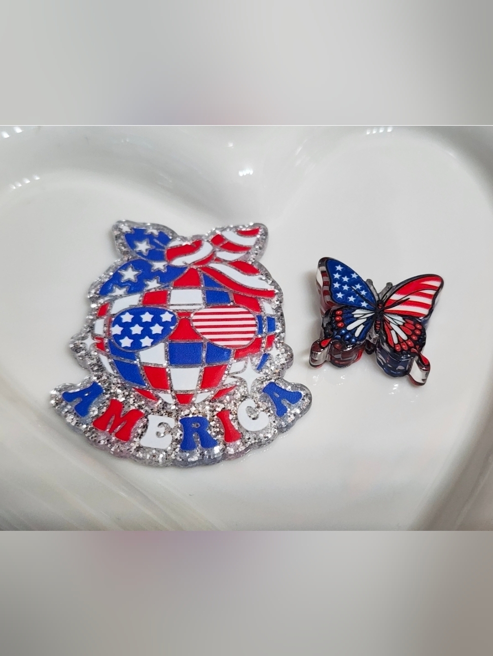 America Flatback Focal Bead Butterfly Flag Holiday USA Red White‎ Blue Keychain